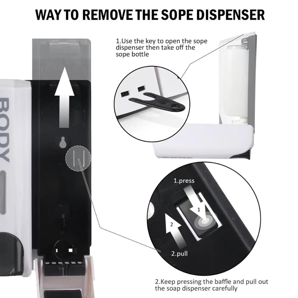 Wall-Mount Soap Dispenser for Airbnb Bathroom | 350ml, 1-3 Chambers view 2
