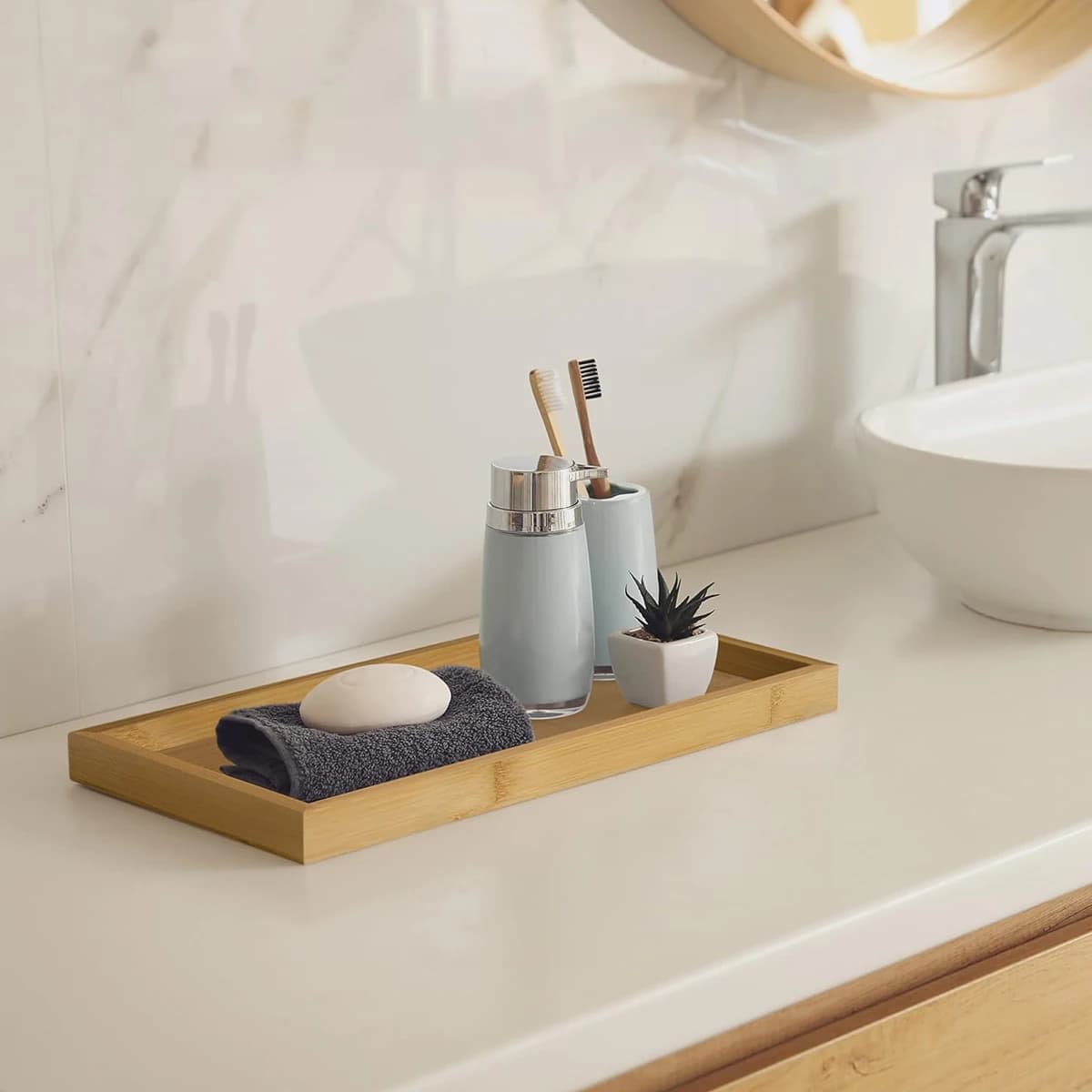 Rectangular Bamboo Amenity Tray for Airbnb Welcome Setups view 2
