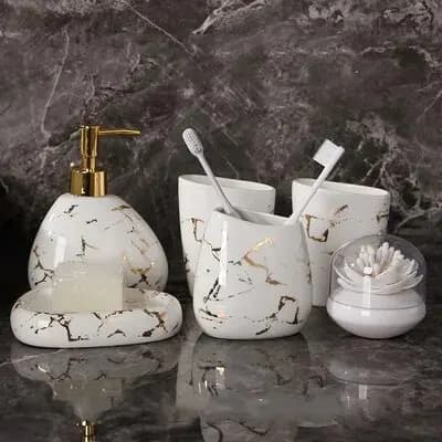 Marble Effect Bathroom Accessories Set for Airbnb Bathrooms view 6