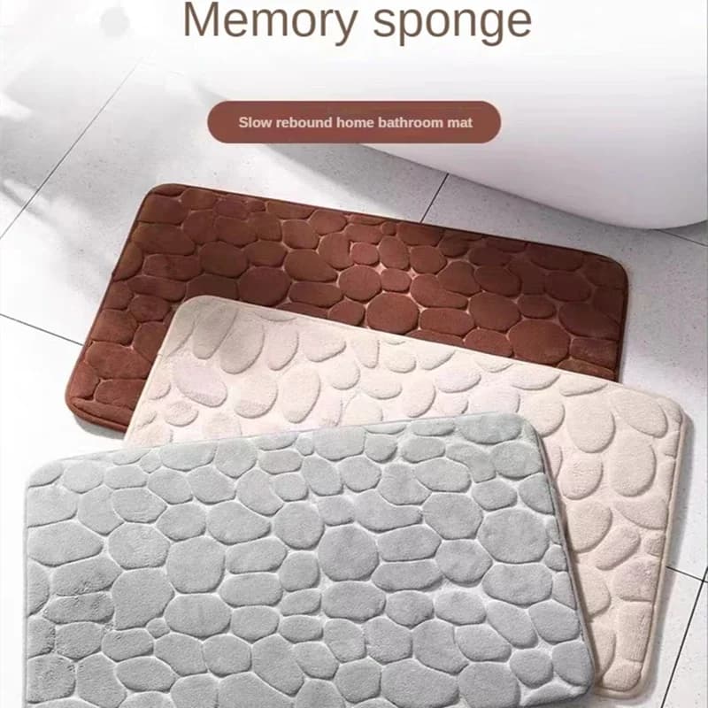 3D Non Slip Cobblestone Bath Mat for Airbnb Bathroom Comfort view 3