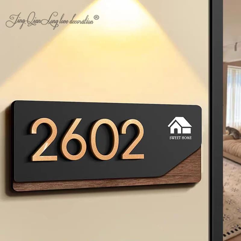 Modern Wooden House Number Sign for Airbnb Welcome Areas view 2