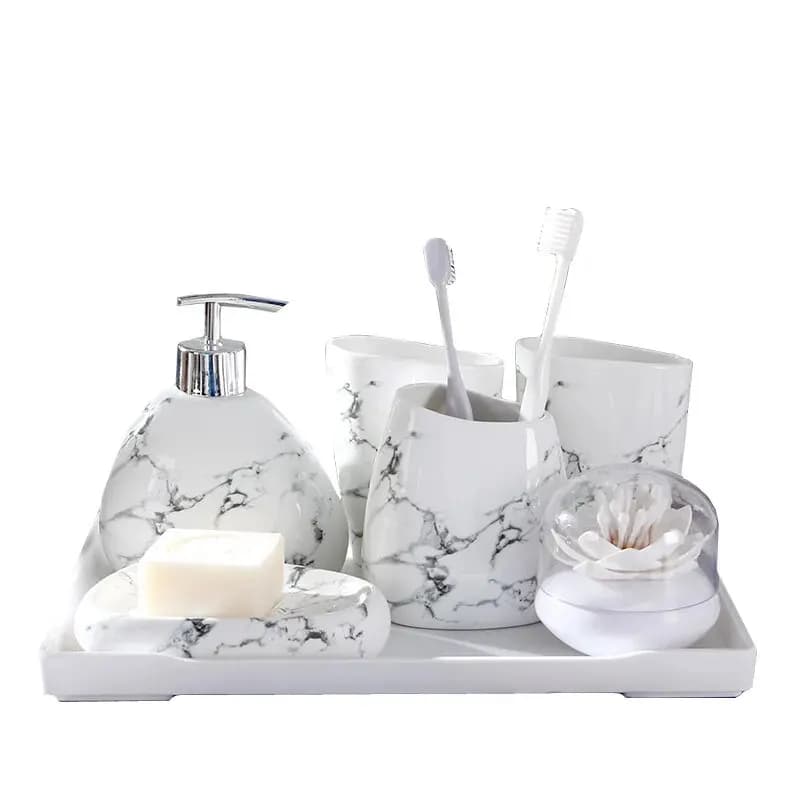 Marble Effect Bathroom Accessories Set for Airbnb Bathrooms view 5