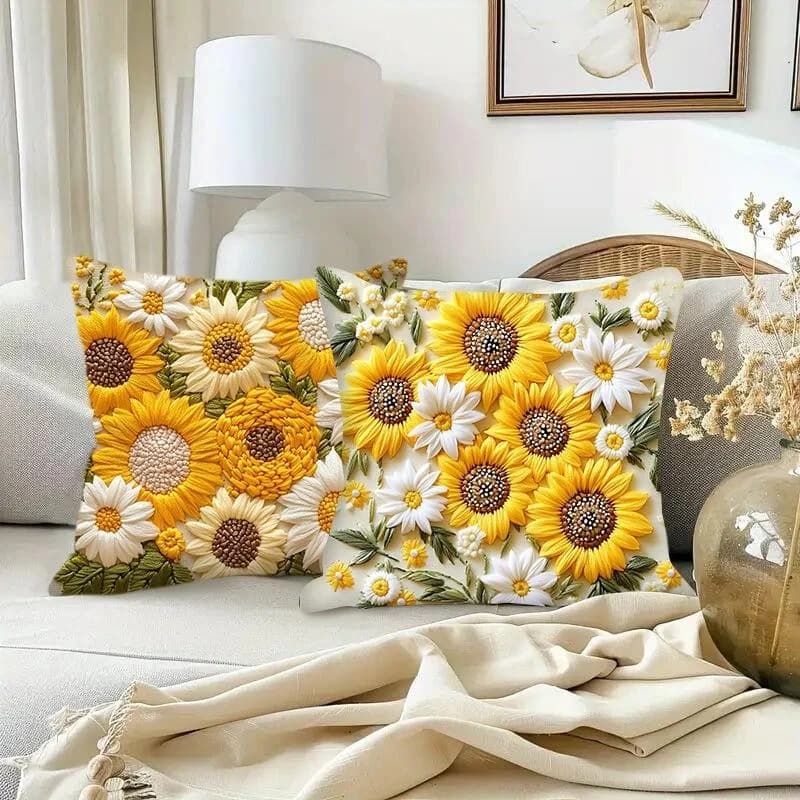 3D Sunflowers Cushion Pillow Cover for Airbnb Bedroom Decor view 3