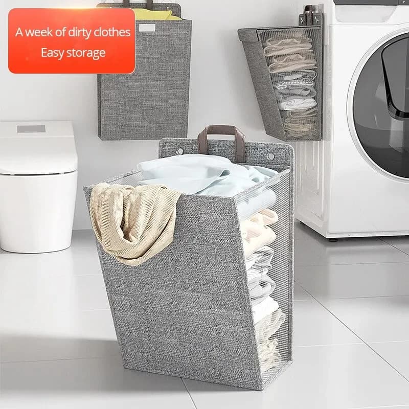 Foldable Adhesive Laundry Basket for Airbnb Bathroom Organization view 2