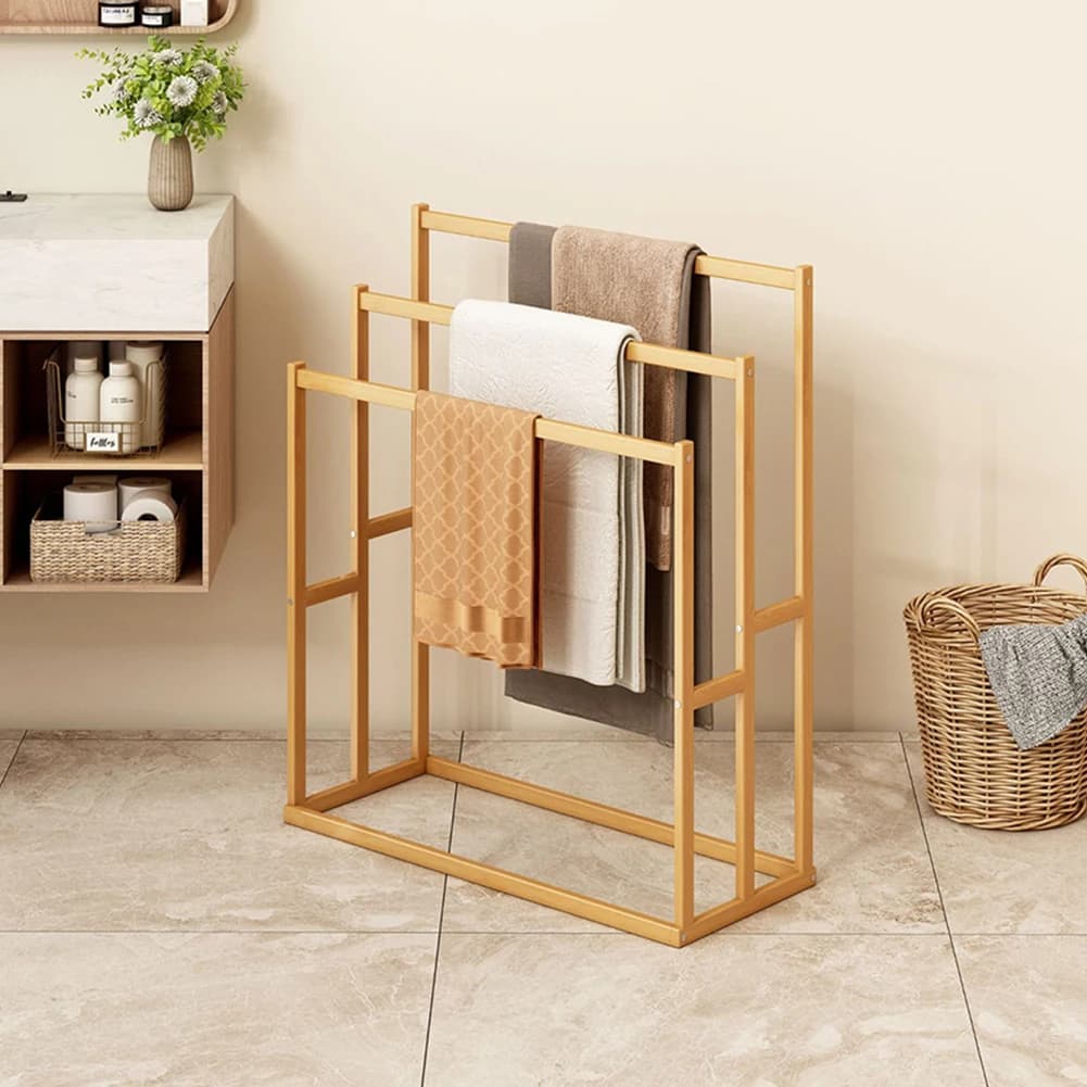 Wood Vertical Towel Rack for Airbnb Bathroom | 3-Tier Floor Stand view 3