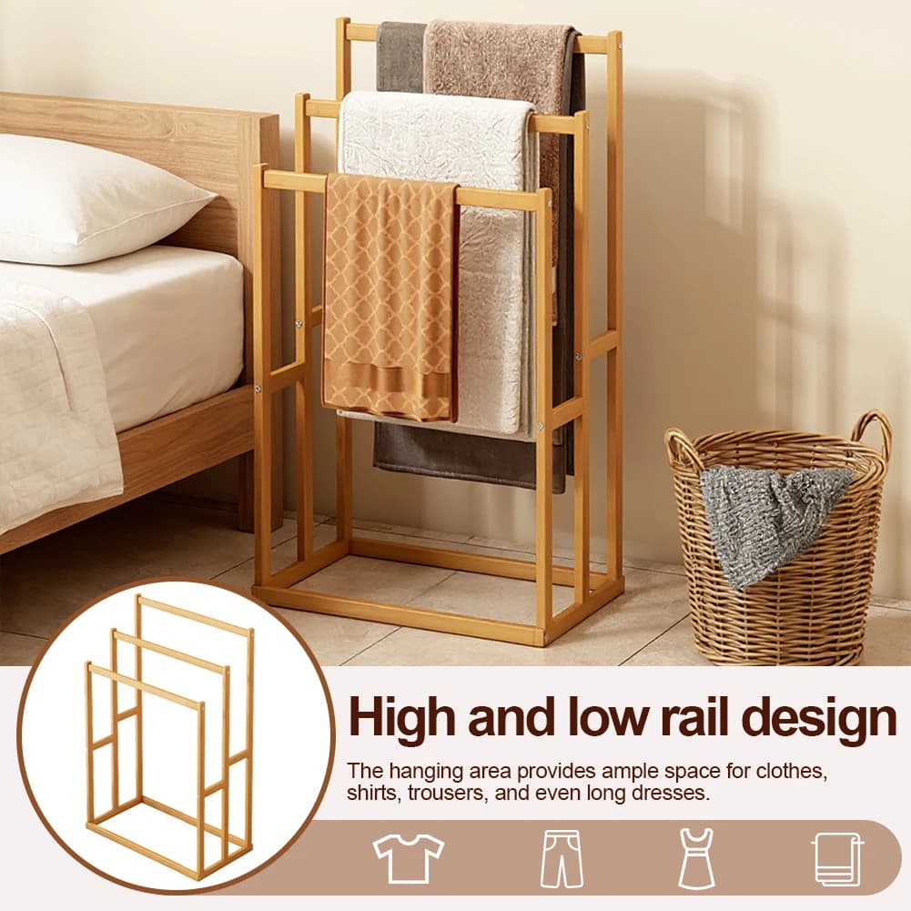 Wood Vertical Towel Rack for Airbnb Bathroom | 3-Tier Floor Stand view 2