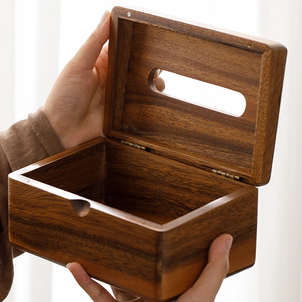 Black Walnut Tissue Dispenser Box for Airbnb Storage Needs view 2