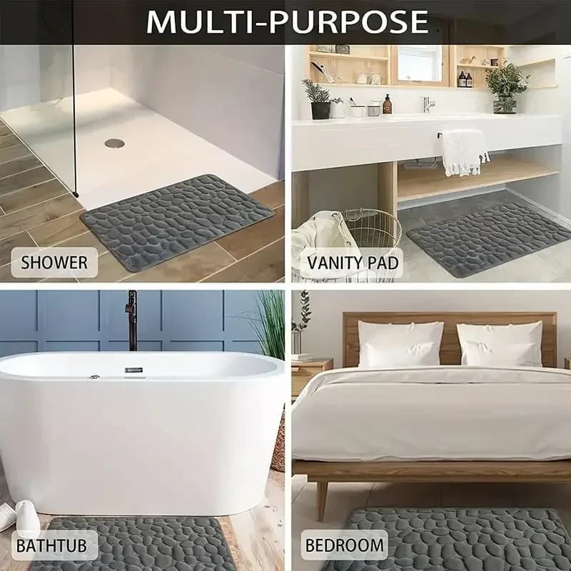3D Non Slip Cobblestone Bath Mat for Airbnb Bathroom Comfort view 6