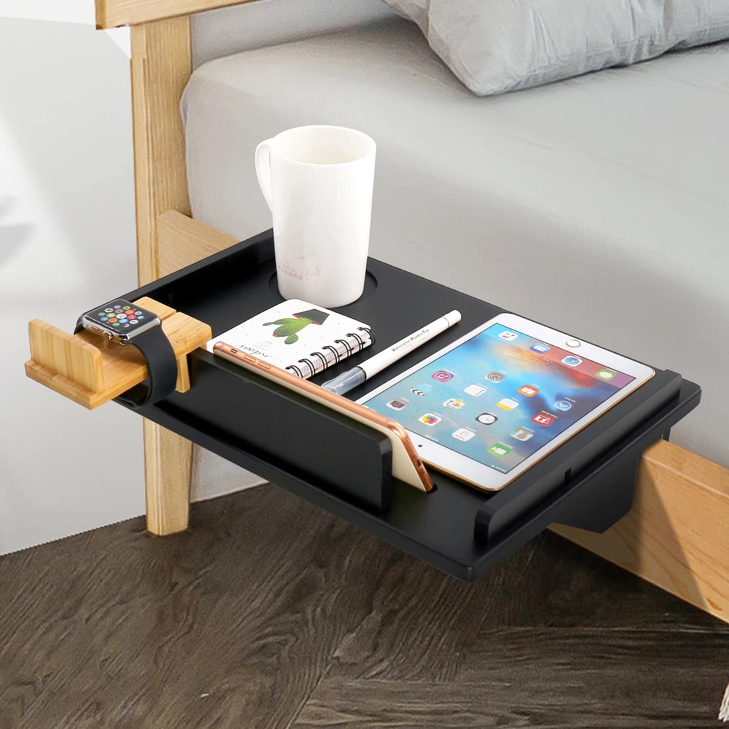 Bamboo Bedside Tray Organizer for Airbnb Bedroom Nightstands view 7