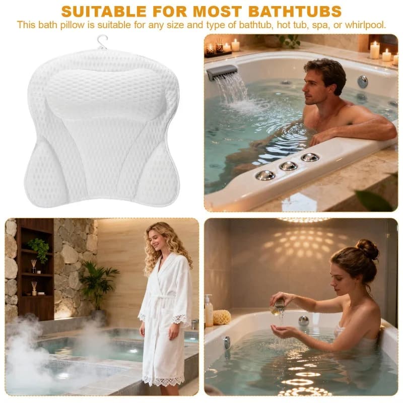 Bathtub Pillow for Airbnb Bathroom Comfort | Neck & Back Support view 4