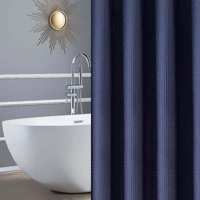 Jacquard Waffle Shower Curtain for Airbnb Bathroom | Waterproof STR Upgrade view 6