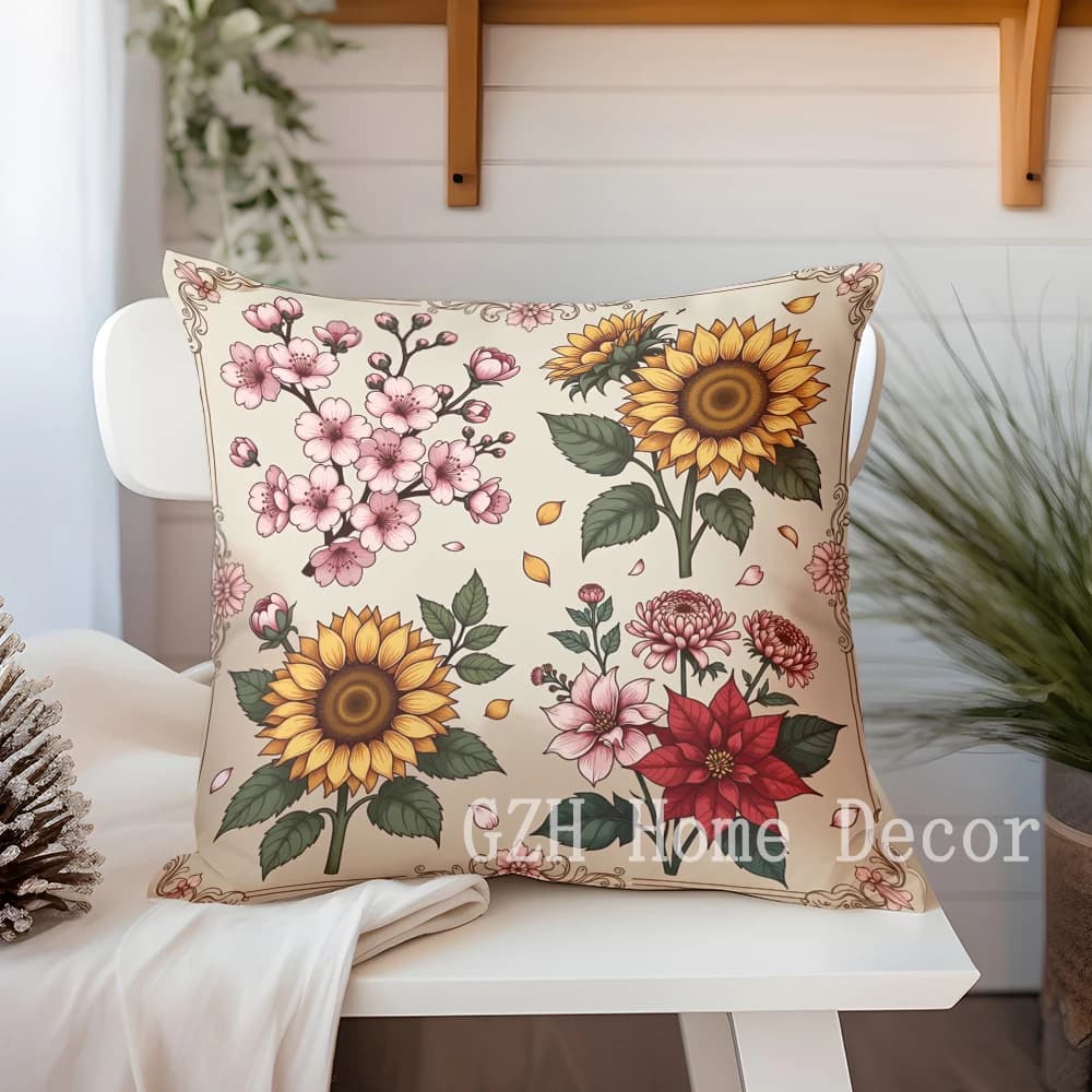 Colorful Floral Cushion Cover for Airbnb Bedroom Decor | STR Hosts view 4