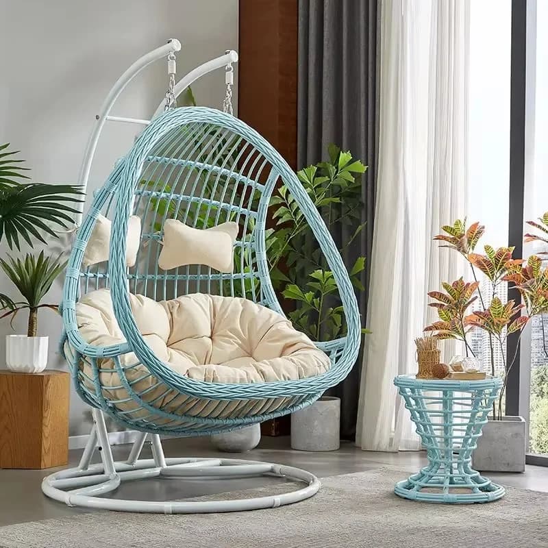 Rattan Metal Swing Egg Chair for Airbnb Outdoor Spaces | Waterproof view 4