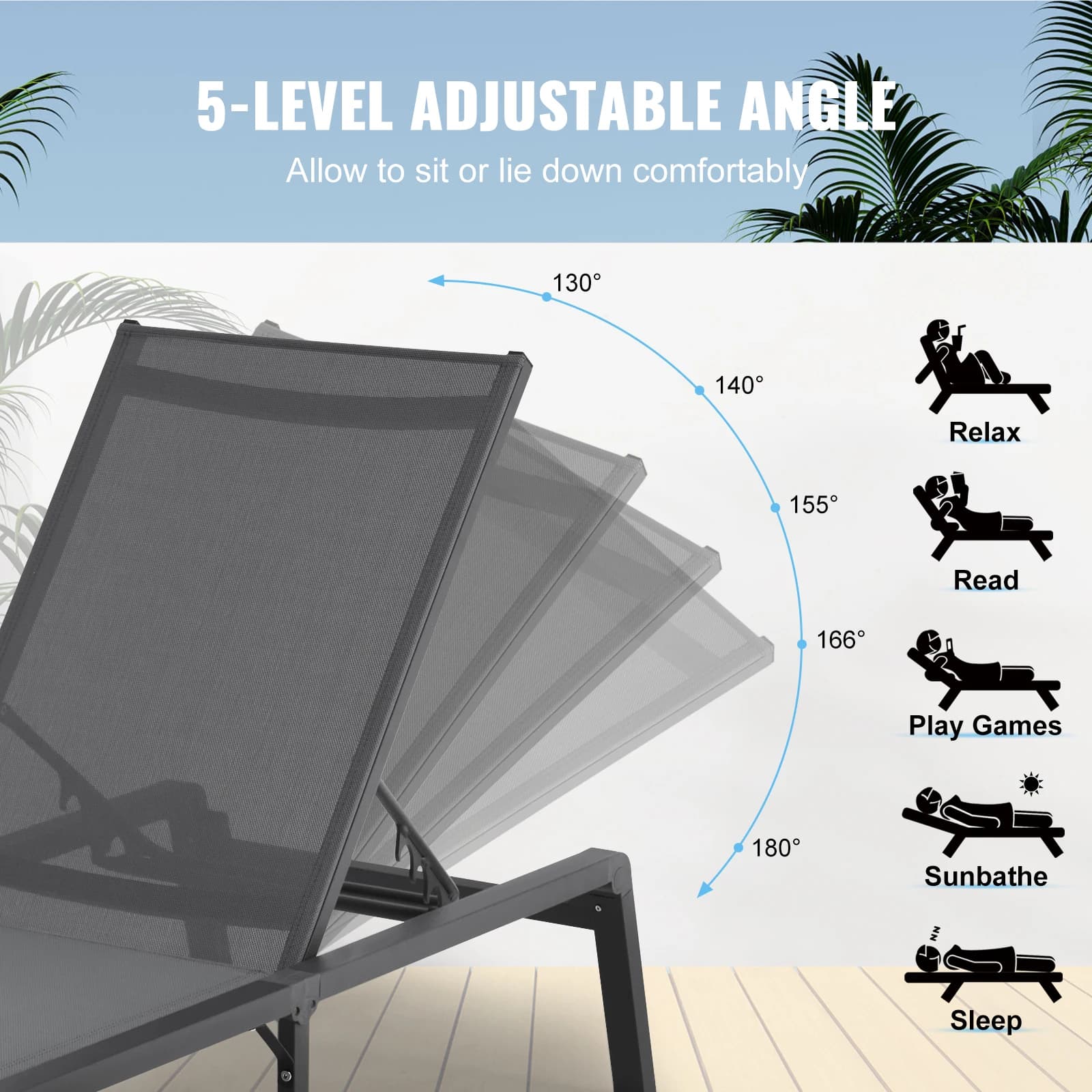Aluminum Chaise Lounge Chair for Airbnb Outdoor Spaces | Patio Recliner view 5