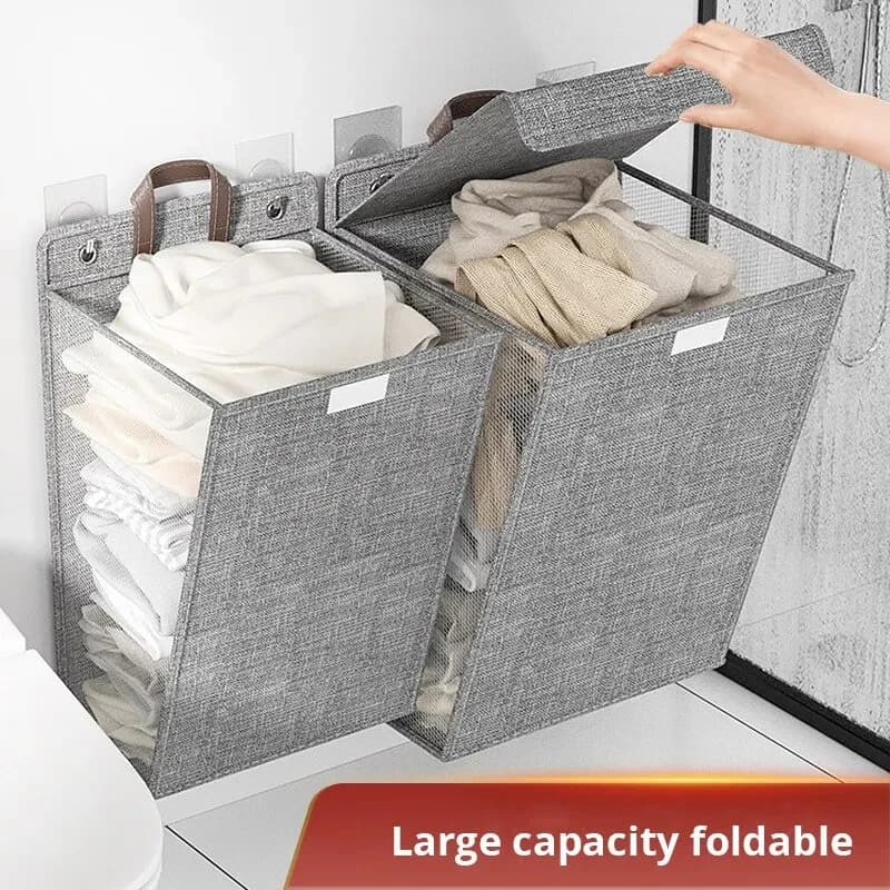 Foldable Adhesive Laundry Basket for Airbnb Bathroom Organization view 3
