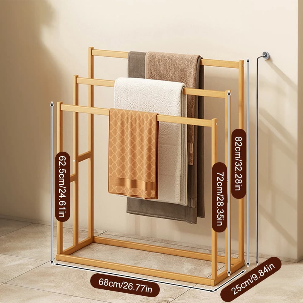 Wood Vertical Towel Rack for Airbnb Bathroom | 3-Tier Floor Stand view 5
