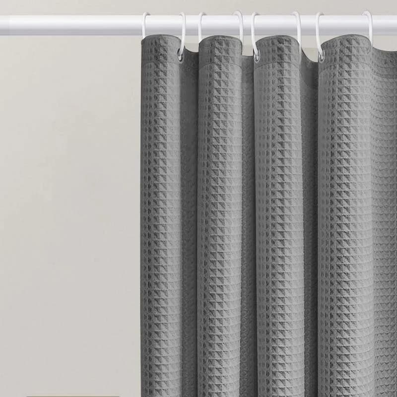 Jacquard Waffle Shower Curtain for Airbnb Bathroom | Waterproof STR Upgrade view 4