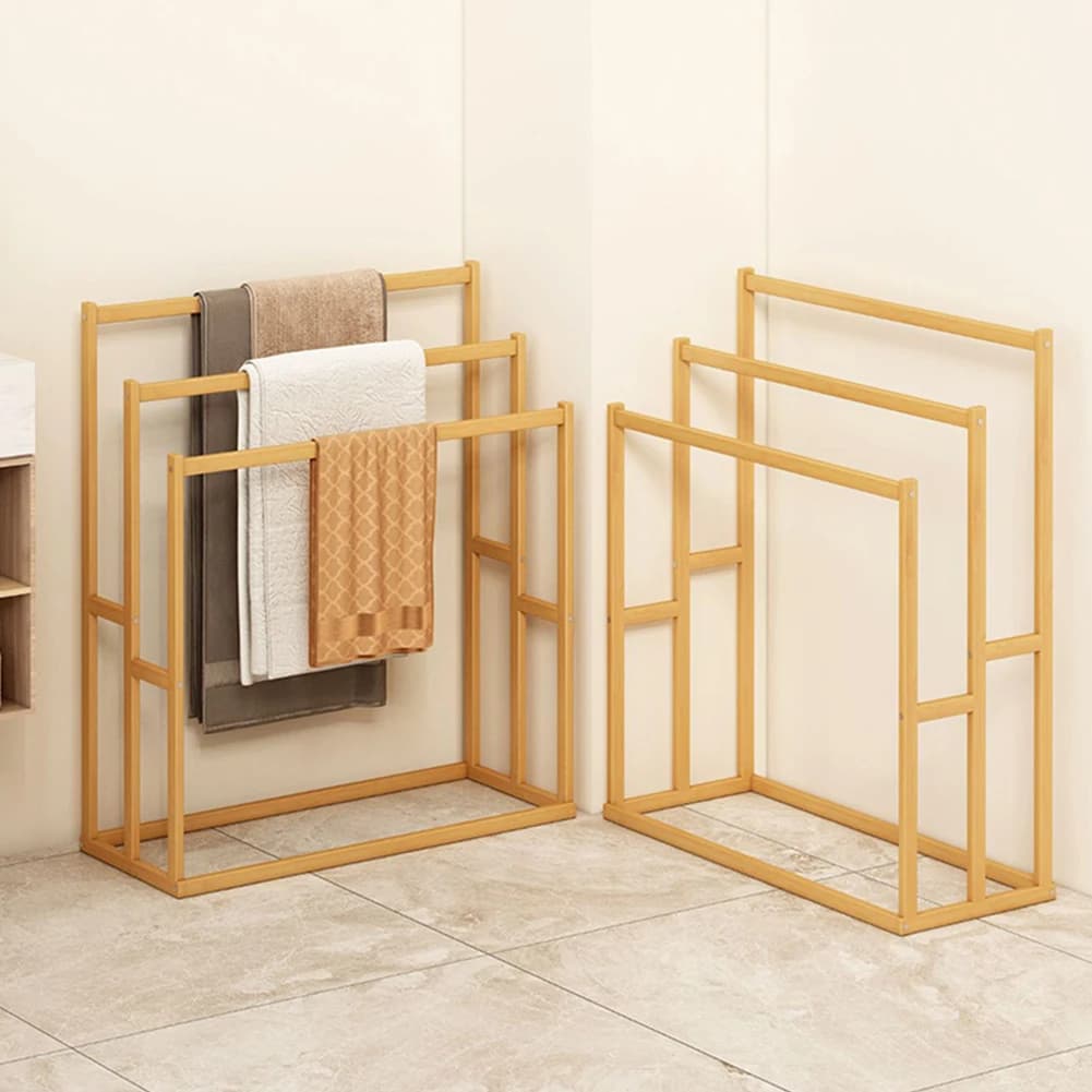 Wood Vertical Towel Rack for Airbnb Bathroom | 3-Tier Floor Stand view 4