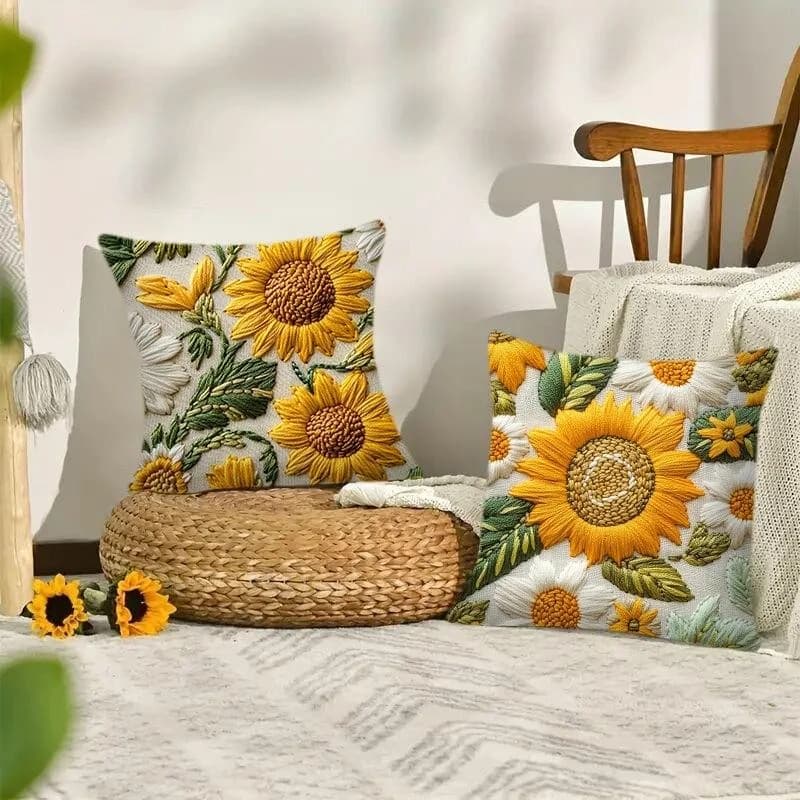 3D Sunflowers Cushion Pillow Cover for Airbnb Bedroom Decor view 4