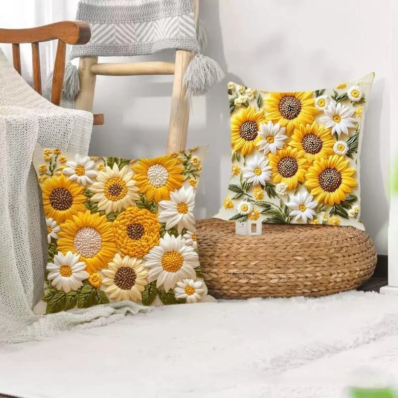 3D Sunflowers Cushion Pillow Cover for Airbnb Bedroom Decor view 5
