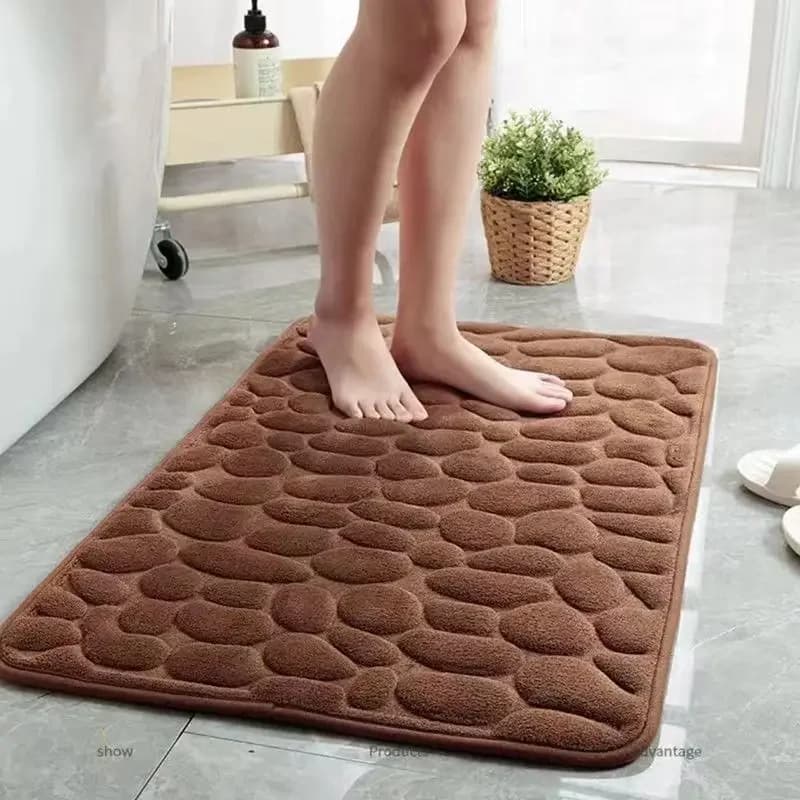 3D Non Slip Cobblestone Bath Mat for Airbnb Bathroom Comfort view 7