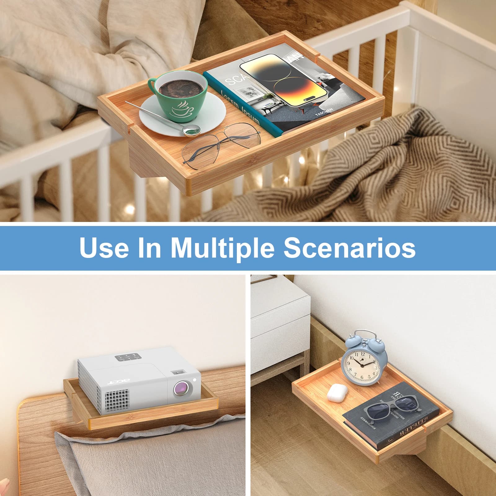 Bamboo Bedside Tray Organizer for Airbnb Bedroom Nightstands view 5