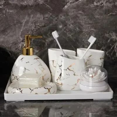 Marble Effect Bathroom Accessories Set for Airbnb Bathrooms view 7