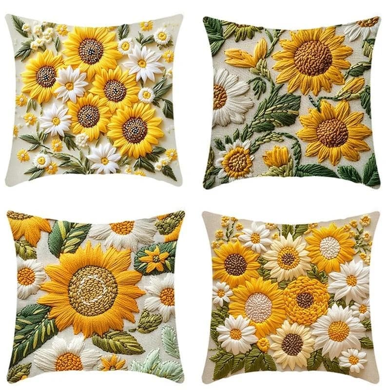 3D Sunflowers Cushion Pillow Cover for Airbnb Bedroom Decor