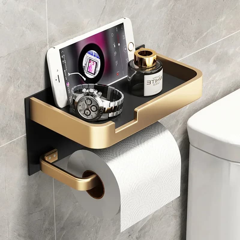 Black Gold Toilet Paper Holder for Airbnb Bathroom Decor view 2