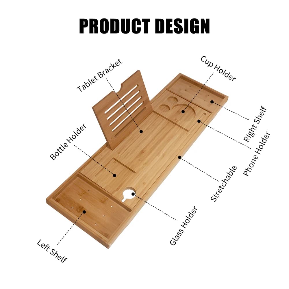Bamboo Bathtub Caddy Tray for Airbnb Bathroom | Spa Organizer Rack view 5