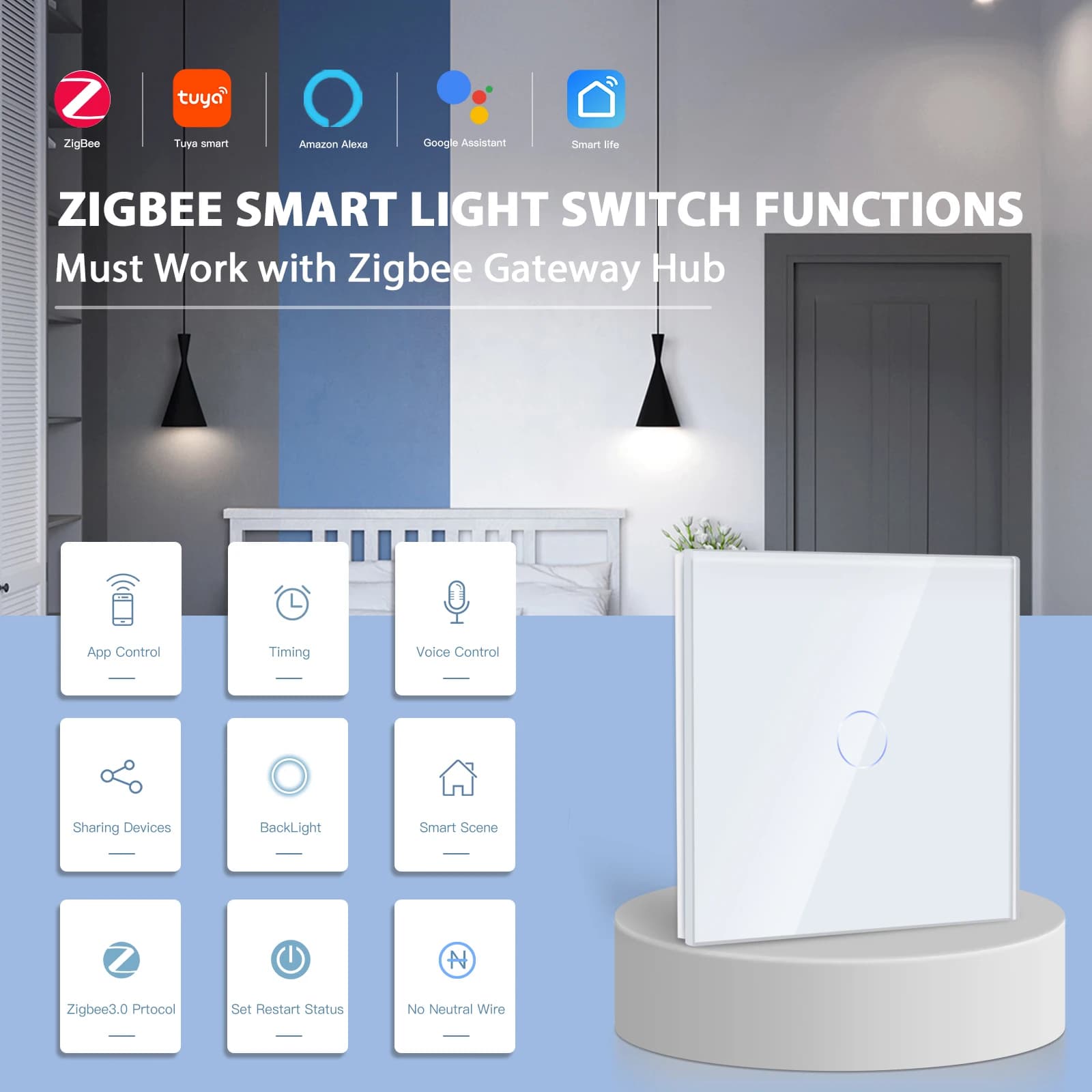 Smart Zigbee Touch Light Switch for Airbnb & STR Tech Upgrades view 2