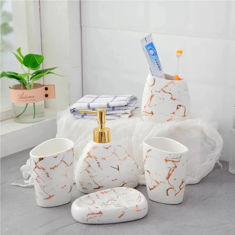 Marble Effect Bathroom Accessories Set for Airbnb Bathrooms view 4