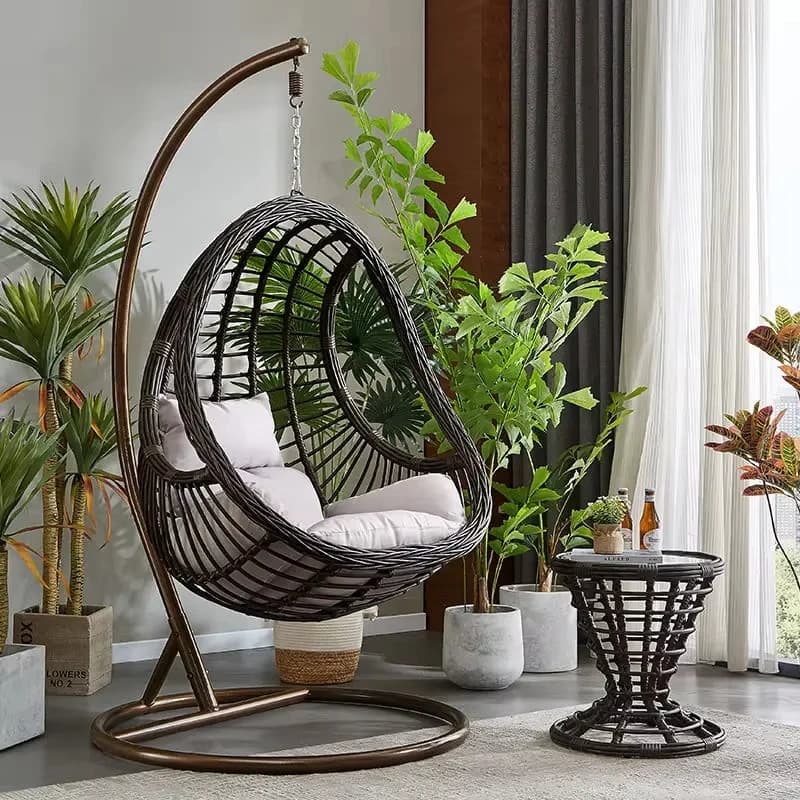 Rattan Metal Swing Egg Chair for Airbnb Outdoor Spaces | Waterproof view 7