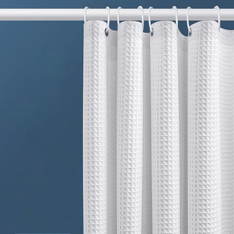 Jacquard Waffle Shower Curtain for Airbnb Bathroom | Waterproof STR Upgrade view 2