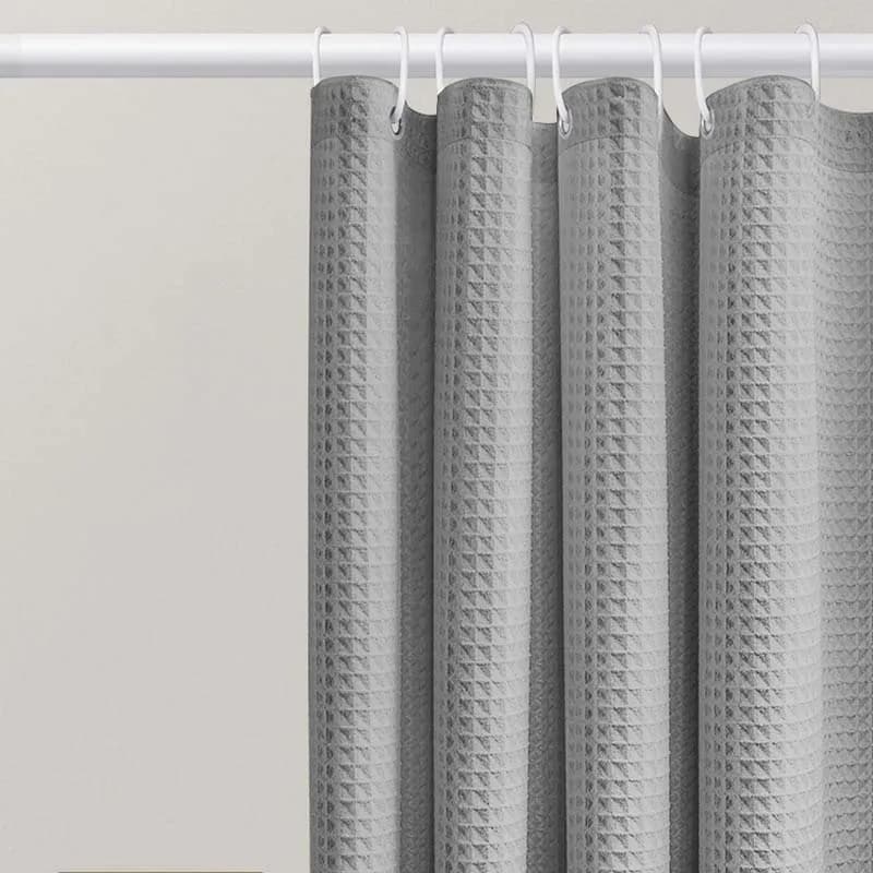 Jacquard Waffle Shower Curtain for Airbnb Bathroom | Waterproof STR Upgrade view 3