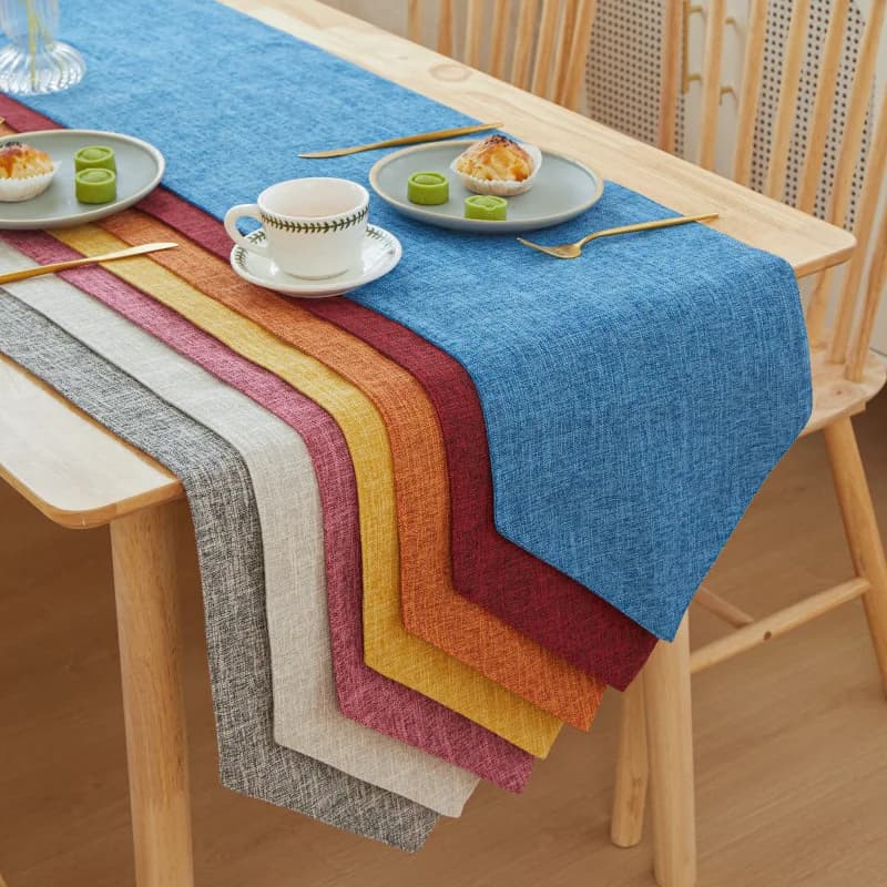Solid Linen Table Runner for Airbnb Kitchen | Modern STR Decor view 3