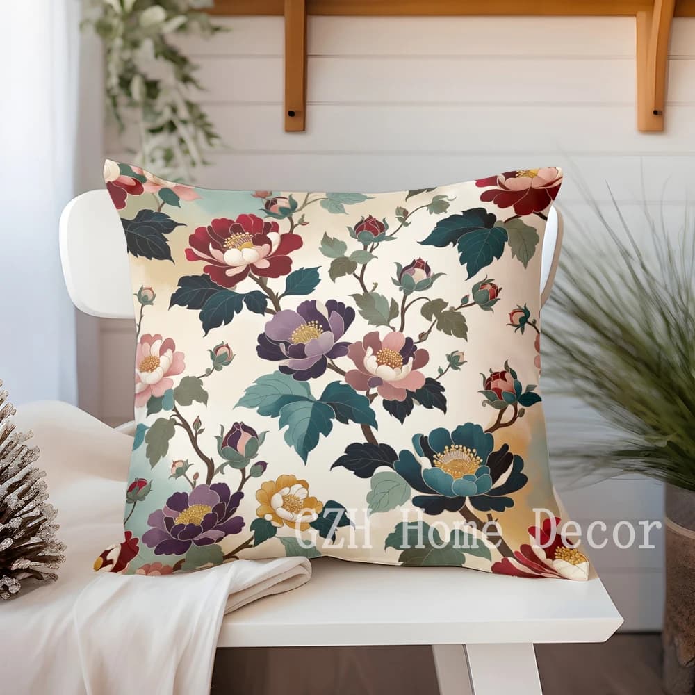 Colorful Floral Cushion Cover for Airbnb Bedroom Decor | STR Hosts view 2