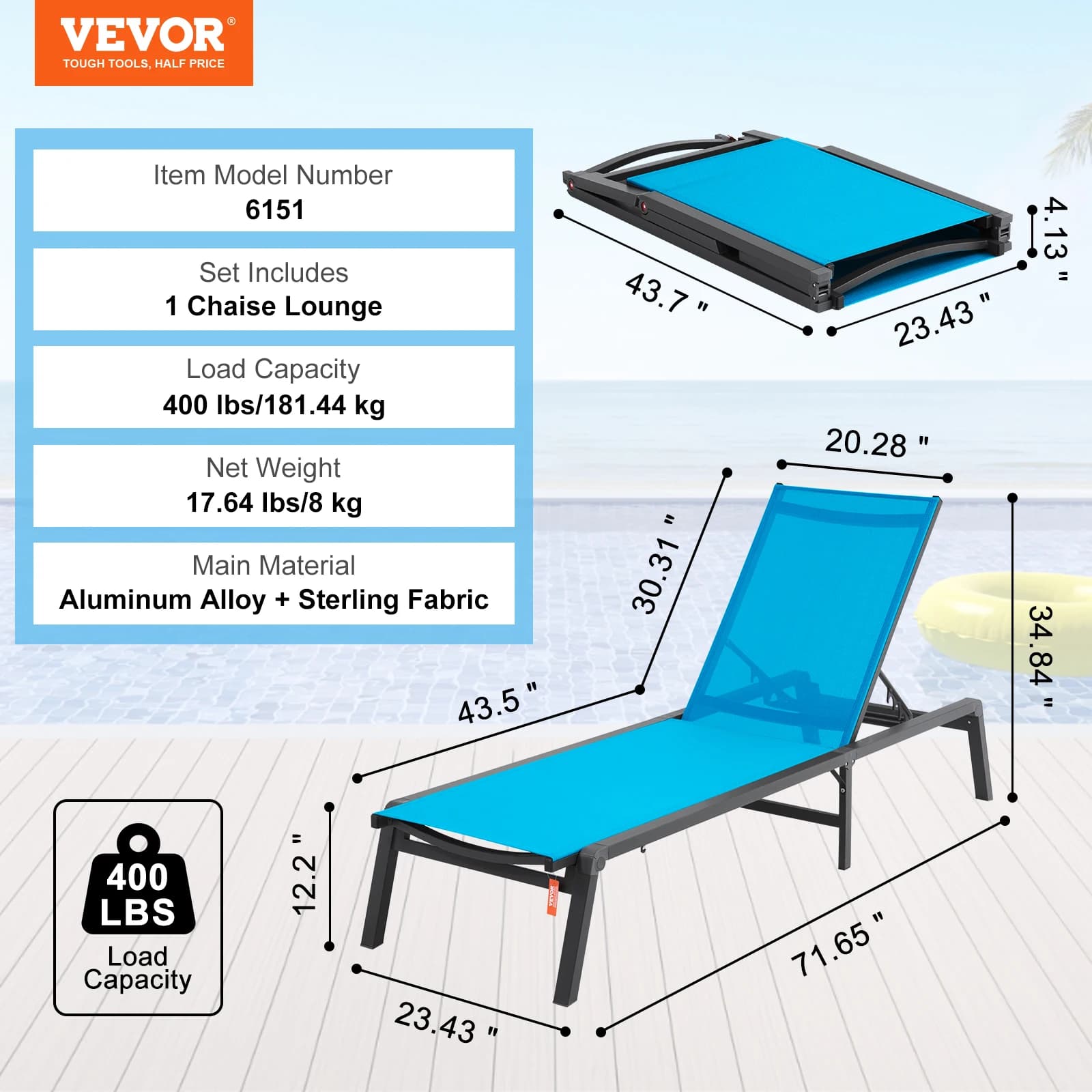 Aluminum Chaise Lounge Chair for Airbnb Outdoor Spaces | Patio Recliner view 7