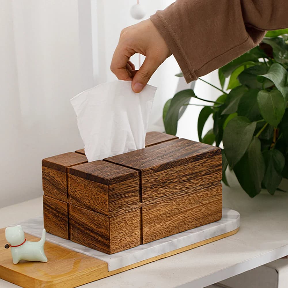 Black Walnut Tissue Dispenser Box for Airbnb Storage Needs view 6