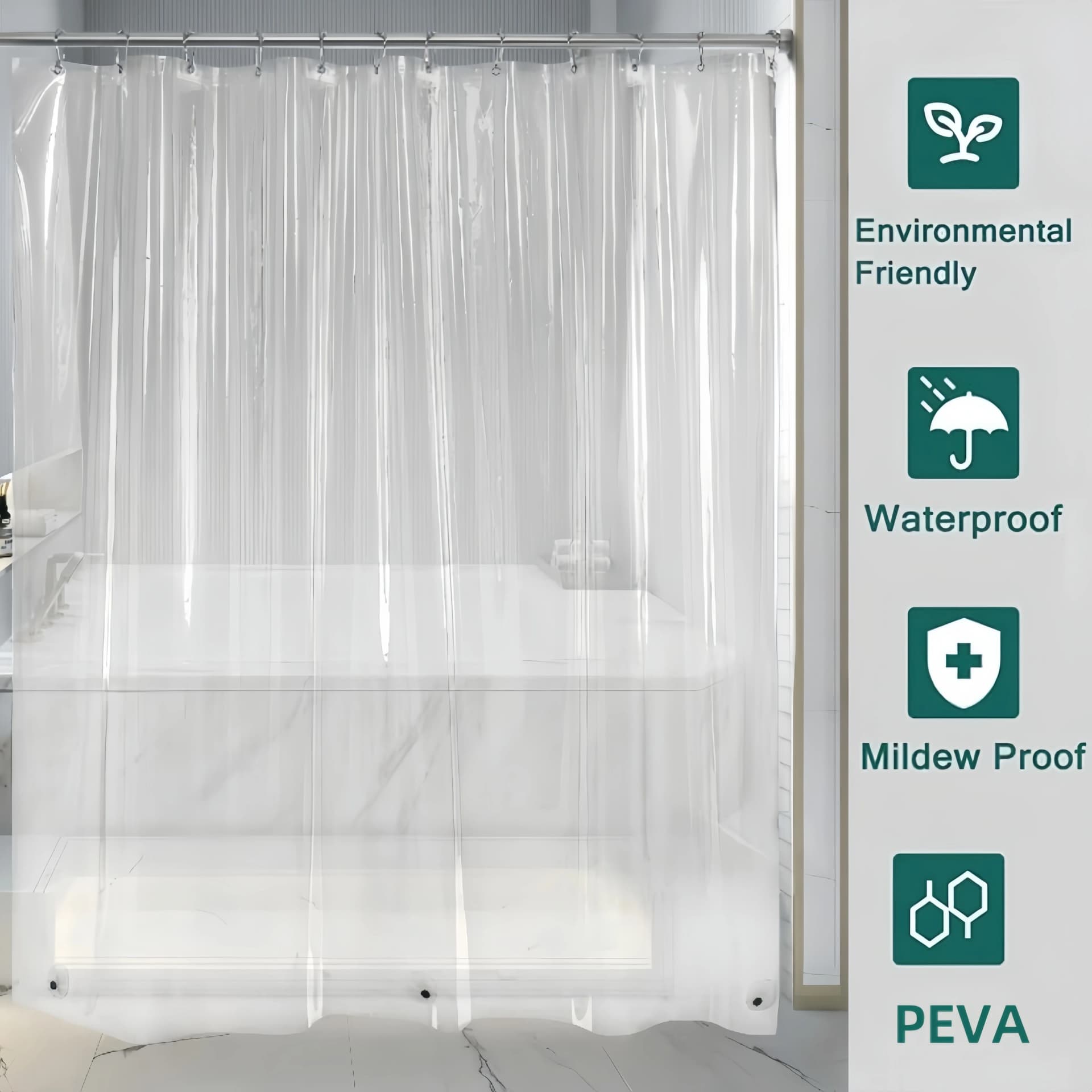Transparent Shower Curtain for Airbnb Bathroom | Mildew-Resistant, Easy Clean view 6