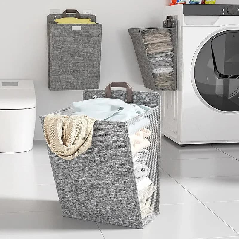 Foldable Adhesive Laundry Basket for Airbnb Bathroom Organization view 4