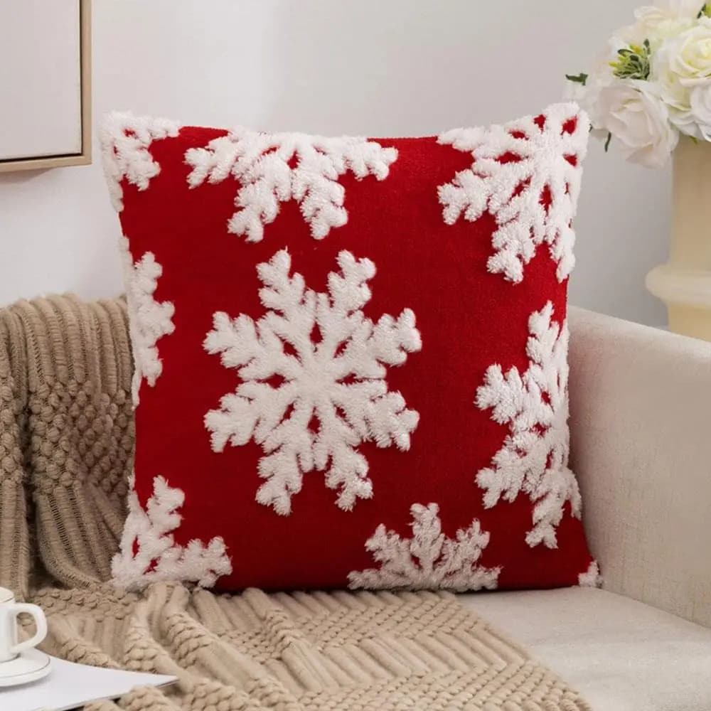 Merry Christmas Snowflake Pillow Covers for Airbnb Bedroom Decor view 8