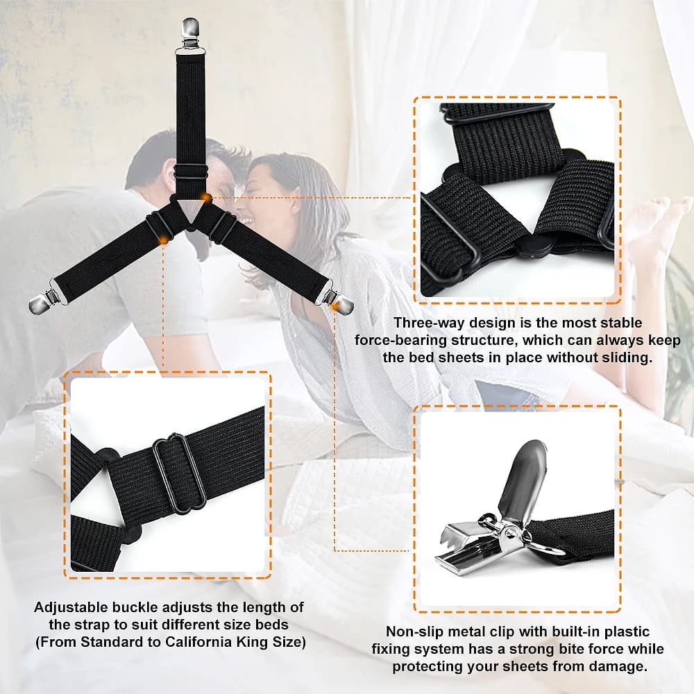 Adjustable Bed Sheet Holder Straps for Airbnb Bedroom Hosts view 2