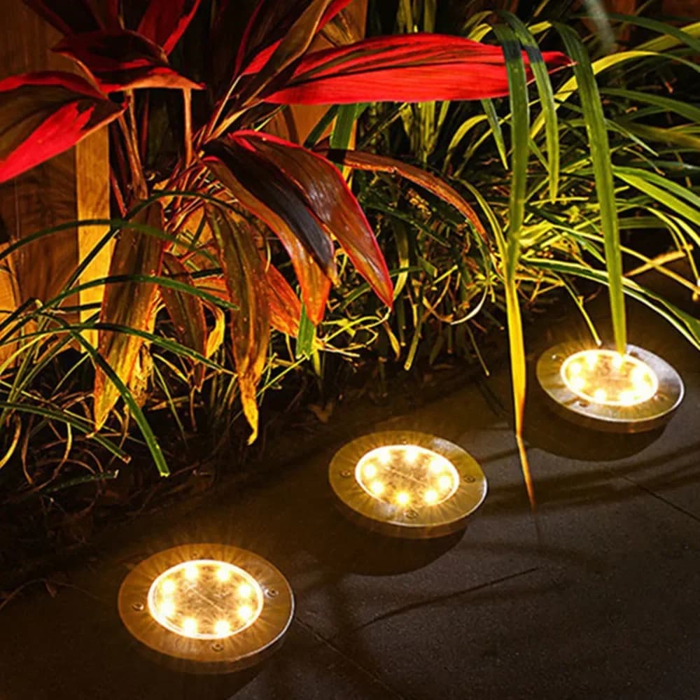 Solar LED Disk Lights for Airbnb Outdoor Spaces | 4 Pack view 3