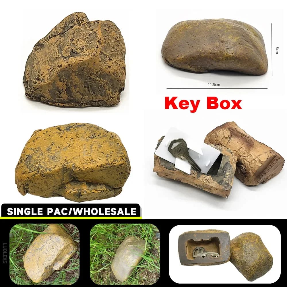Outdoor Magnetic Key Holder Rock Safe Box for Airbnb Safety view 2