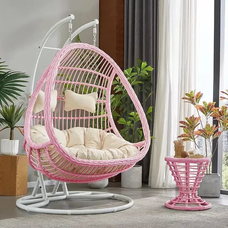 Rattan Metal Swing Egg Chair for Airbnb Outdoor Spaces | Waterproof view 2