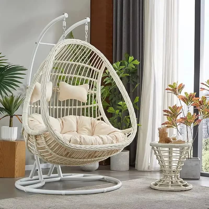 Rattan Metal Swing Egg Chair for Airbnb Outdoor Spaces | Waterproof view 3