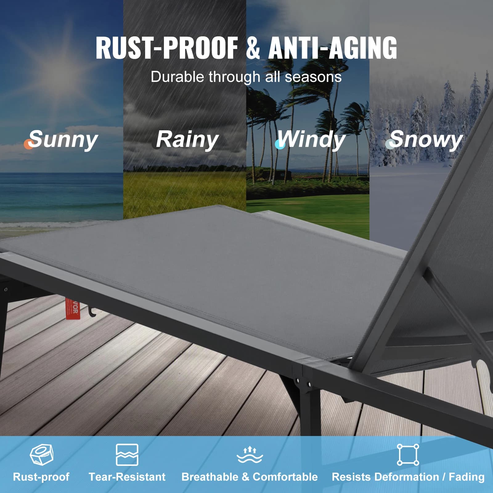 Aluminum Chaise Lounge Chair for Airbnb Outdoor Spaces | Patio Recliner view 3
