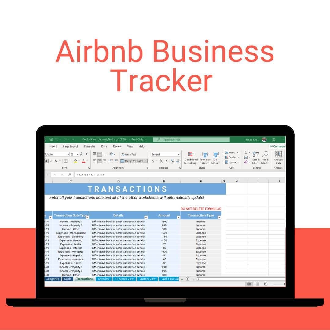 Airbnb Business Tracker: Google Sheets Income & Expense Spreadsheet view 2