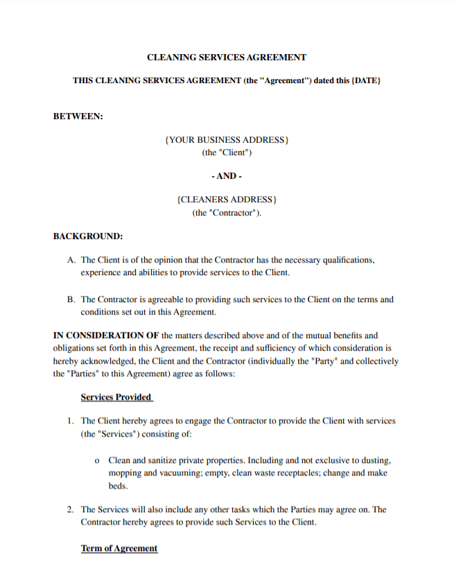Cleaner Agreement Template for Airbnb Hosts view 2